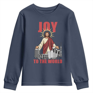 Jesus Christmas Youth Sweatshirt Joy To The World Christian TS14 Navy Print Your Wear