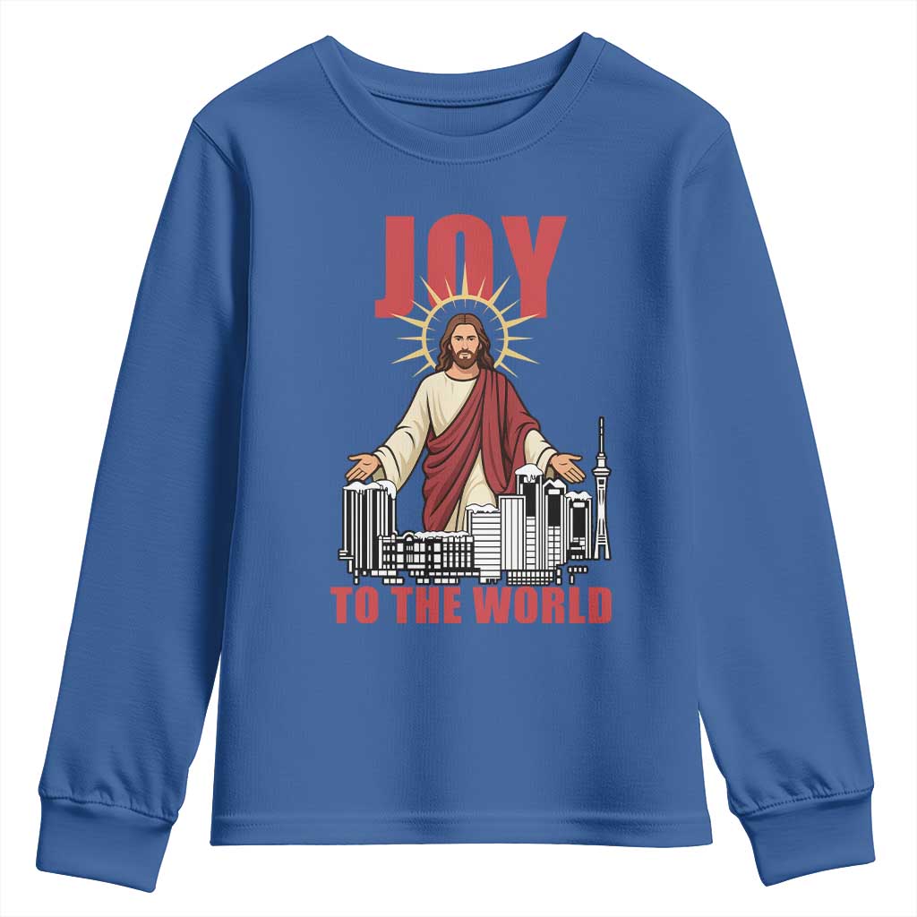 Jesus Christmas Youth Sweatshirt Joy To The World Christian TS14 Royal Blue Print Your Wear