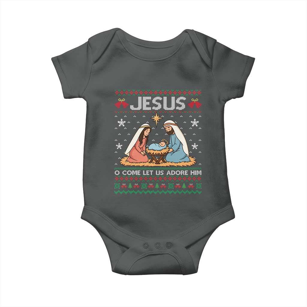 Nativity Scene Christmas Baby Onesie Baby Jesus Christian Xmas TS14 Dark Heather Print Your Wear