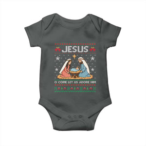 Nativity Scene Christmas Baby Onesie Baby Jesus Christian Xmas TS14 Dark Heather Print Your Wear