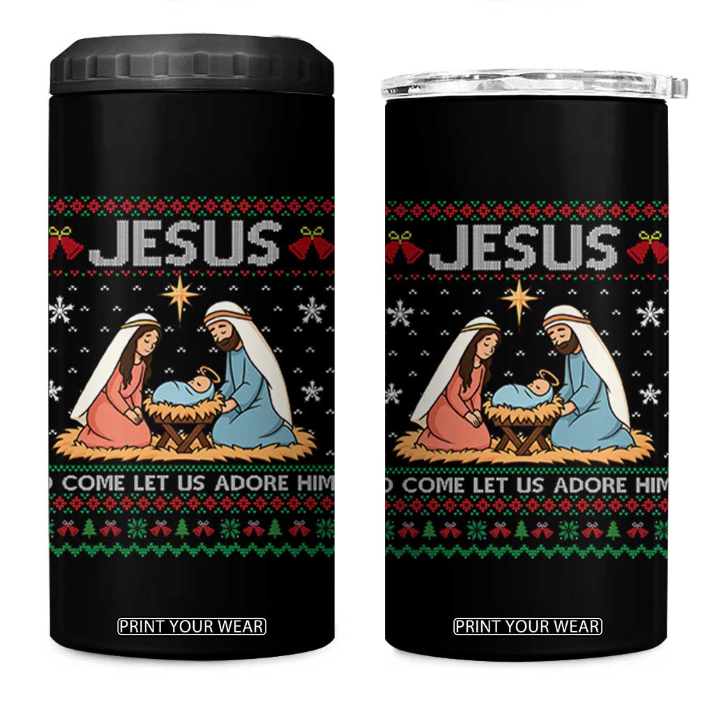 Nativity Scene Christmas 4 in 1 Can Cooler Tumbler Baby Jesus Christian Xmas TS14 One Size: 16 oz Black Print Your Wear