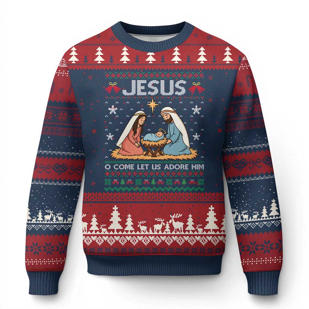 Nativity Scene Xmas Ugly Christmas Sweater Baby Jesus Christian Xmas TS14 Navy Red Print Your Wear