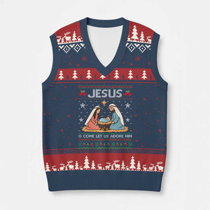 Nativity Scene Xmas V-Neck Knit Sweater Vest Baby Jesus Christian Xmas TS14 Navy Red Print Your Wear