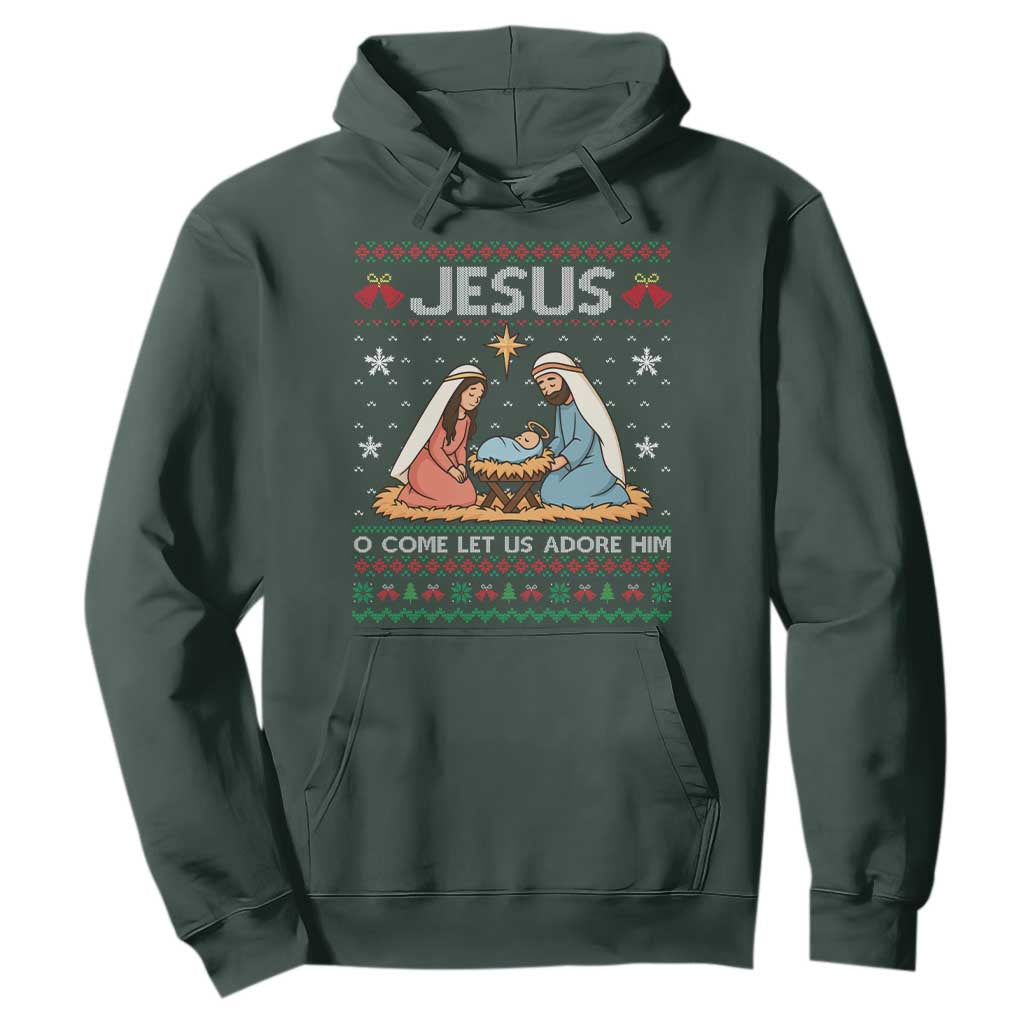 Nativity Scene Christmas Hoodie Baby Jesus Christian Xmas TS14 Dark Forest Green Print Your Wear