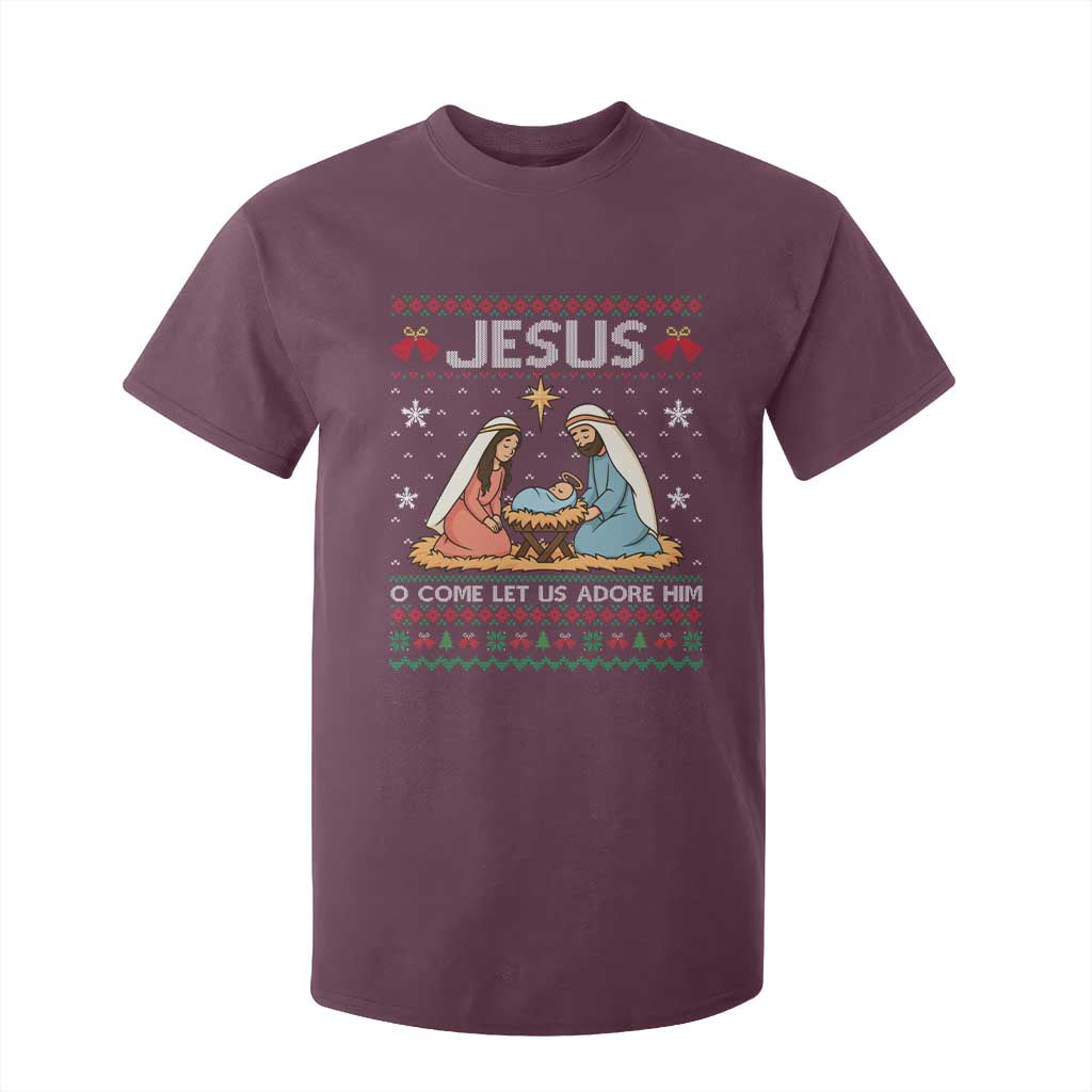 Nativity Scene Christmas T Shirt For Kid Baby Jesus Christian Xmas TS14 Maroon Print Your Wear
