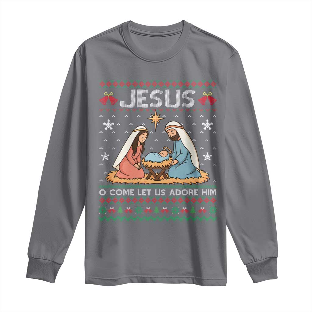 Nativity Scene Christmas Long Sleeve Shirt Baby Jesus Christian Xmas TS14 Charcoal Print Your Wear