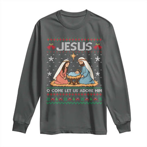 Nativity Scene Christmas Long Sleeve Shirt Baby Jesus Christian Xmas TS14 Dark Heather Print Your Wear