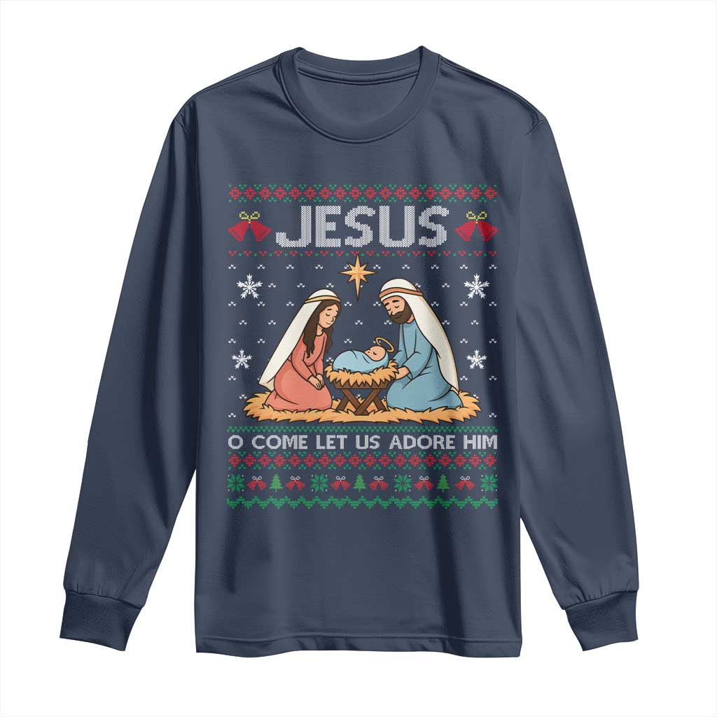 Nativity Scene Christmas Long Sleeve Shirt Baby Jesus Christian Xmas TS14 Navy Print Your Wear