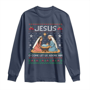 Nativity Scene Christmas Long Sleeve Shirt Baby Jesus Christian Xmas TS14 Navy Print Your Wear
