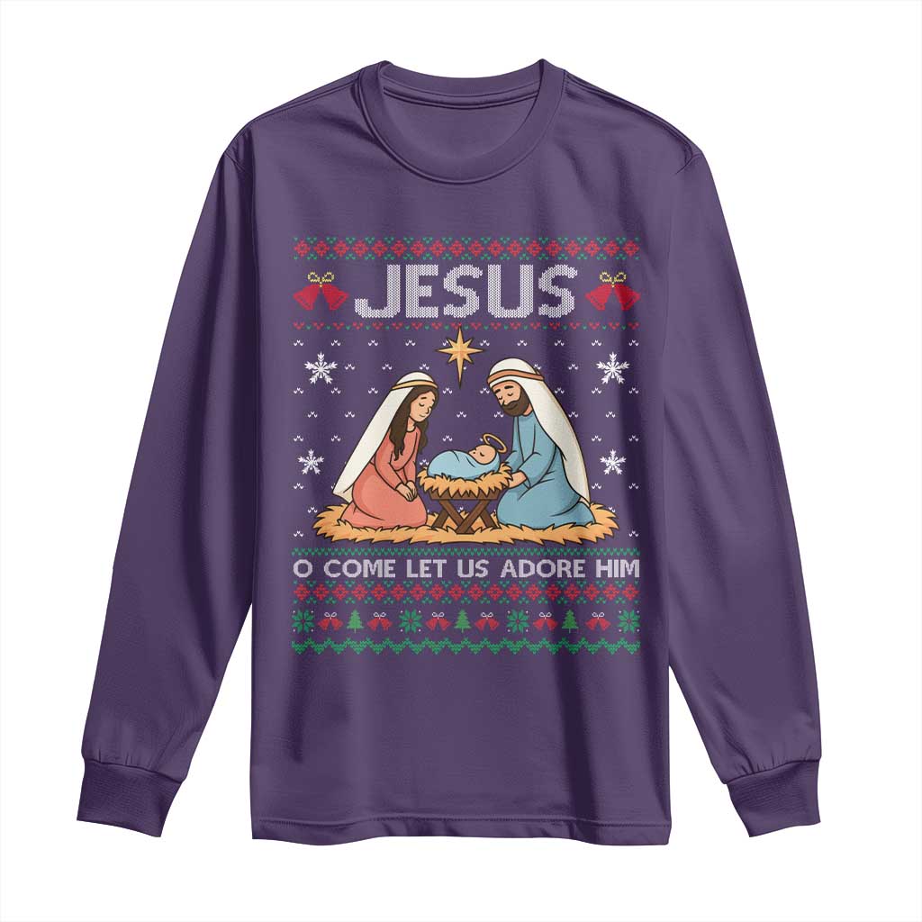Nativity Scene Christmas Long Sleeve Shirt Baby Jesus Christian Xmas TS14 Purple Print Your Wear