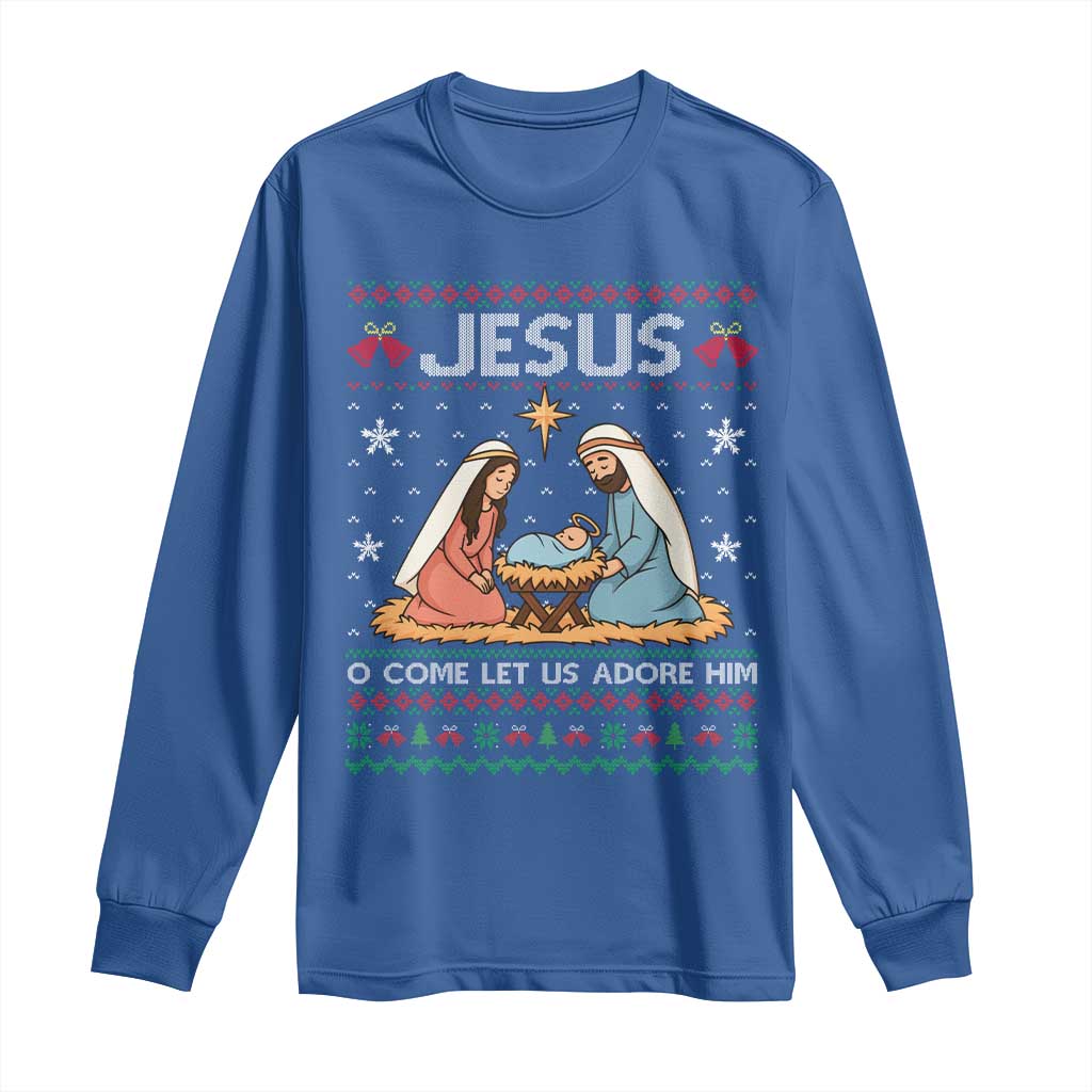 Nativity Scene Christmas Long Sleeve Shirt Baby Jesus Christian Xmas TS14 Royal Blue Print Your Wear