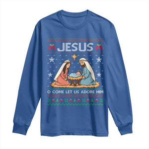 Nativity Scene Christmas Long Sleeve Shirt Baby Jesus Christian Xmas TS14 Royal Blue Print Your Wear
