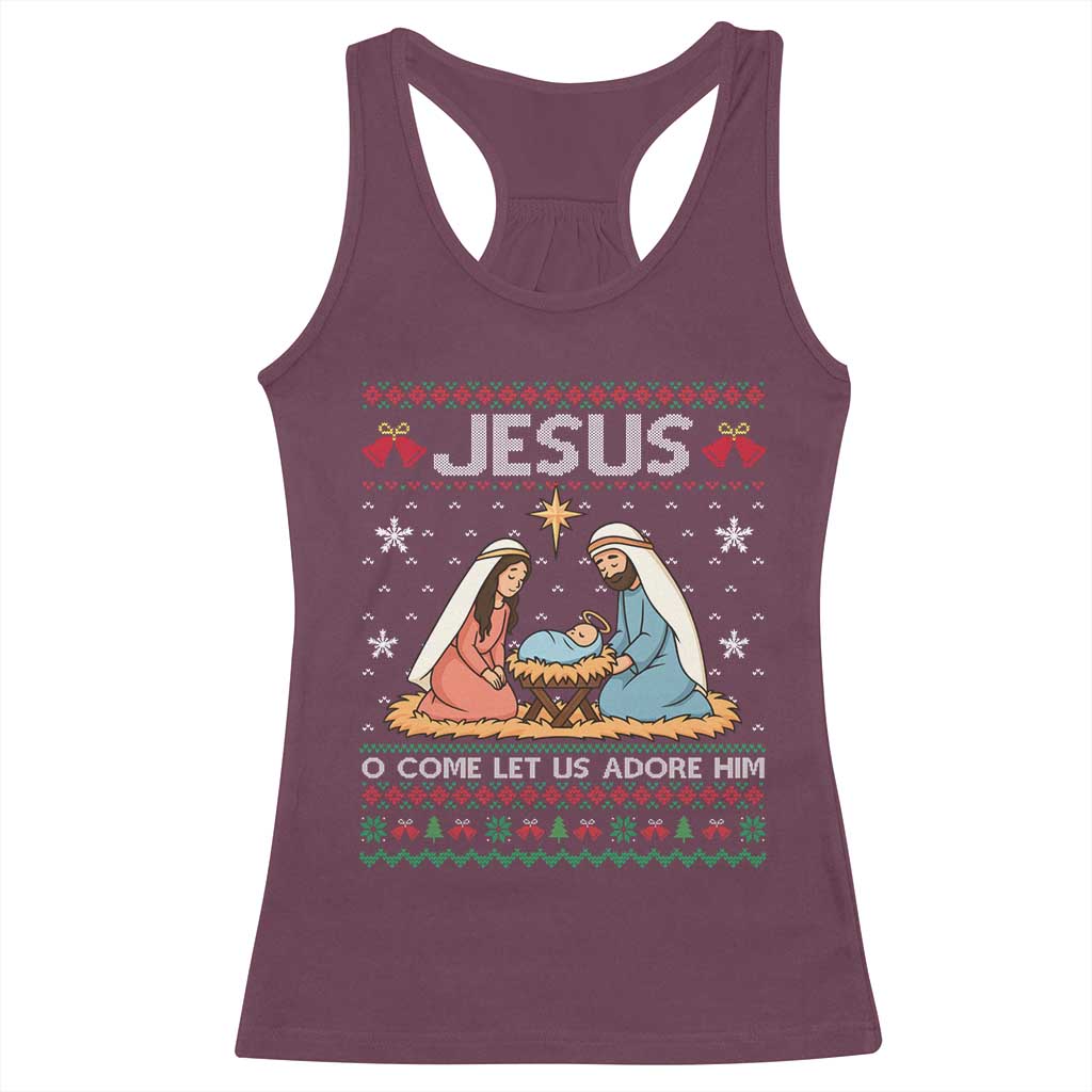 Nativity Scene Christmas Racerback Tank Top Baby Jesus Christian Xmas TS14 Maroon Print Your Wear