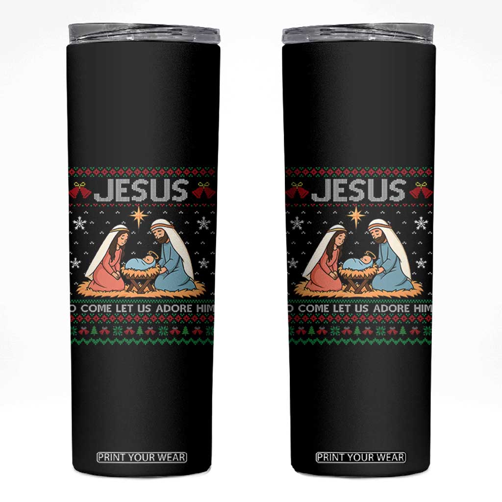 Nativity Scene Christmas Skinny Tumbler Baby Jesus Christian Xmas TS14 Black Print Your Wear