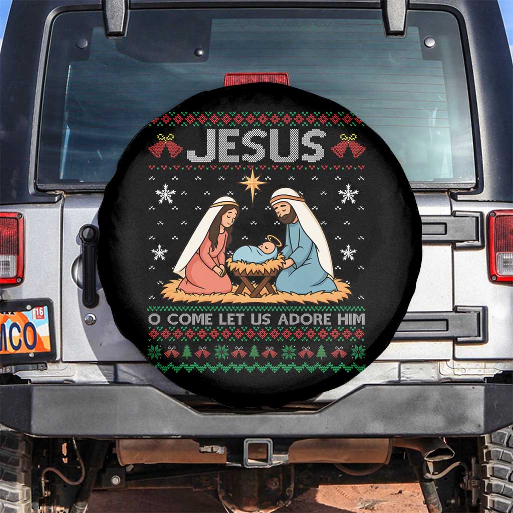 Nativity Scene Christmas Spare Tire Cover Baby Jesus Christian Xmas TS14 No hole Black Print Your Wear