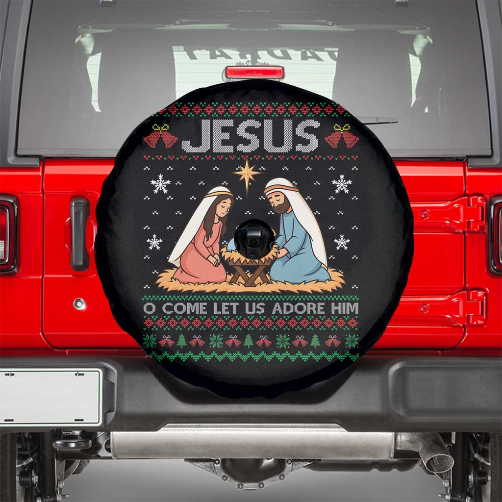 Nativity Scene Christmas Spare Tire Cover Baby Jesus Christian Xmas TS14 Black Print Your Wear