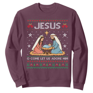 Nativity Scene Christmas Sweatshirt Baby Jesus Christian Xmas TS14 Maroon Print Your Wear