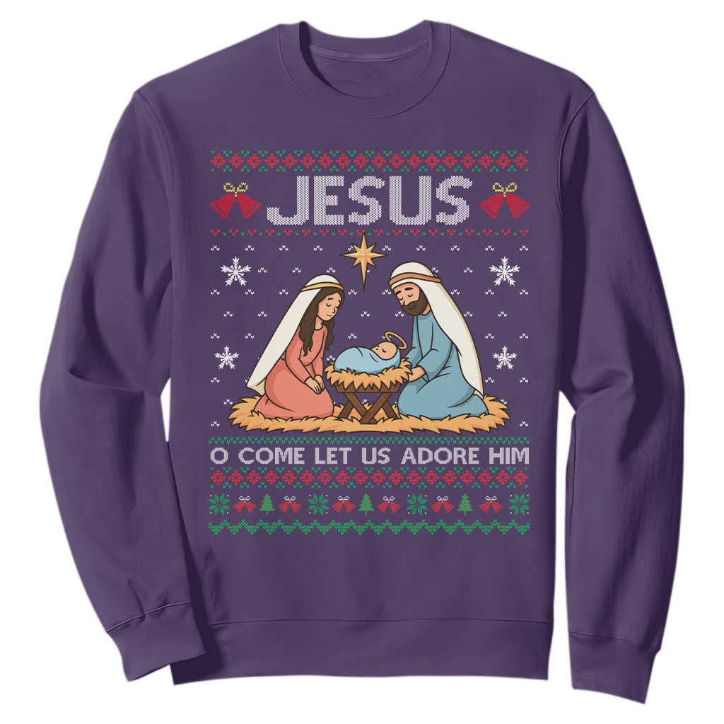 Nativity Scene Christmas Sweatshirt Baby Jesus Christian Xmas TS14 Purple Print Your Wear