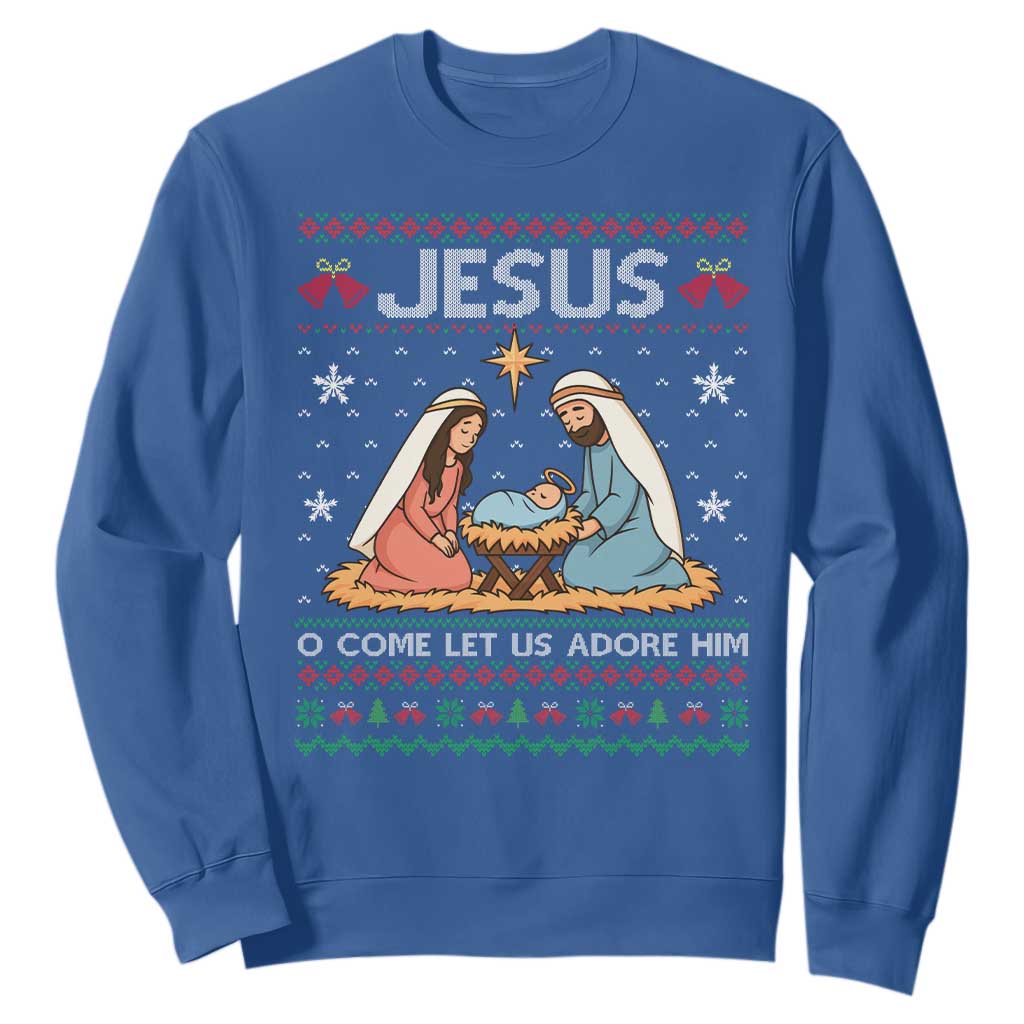 Nativity Scene Christmas Sweatshirt Baby Jesus Christian Xmas TS14 Royal Blue Print Your Wear