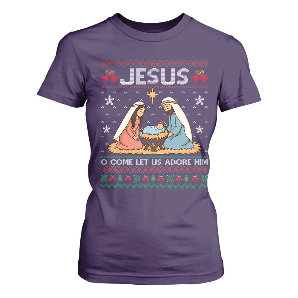 Nativity Scene Christmas T Shirt For Women Baby Jesus Christian Xmas TS14 Purple Print Your Wear