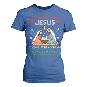 Nativity Scene Christmas T Shirt For Women Baby Jesus Christian Xmas TS14 Royal Blue Print Your Wear