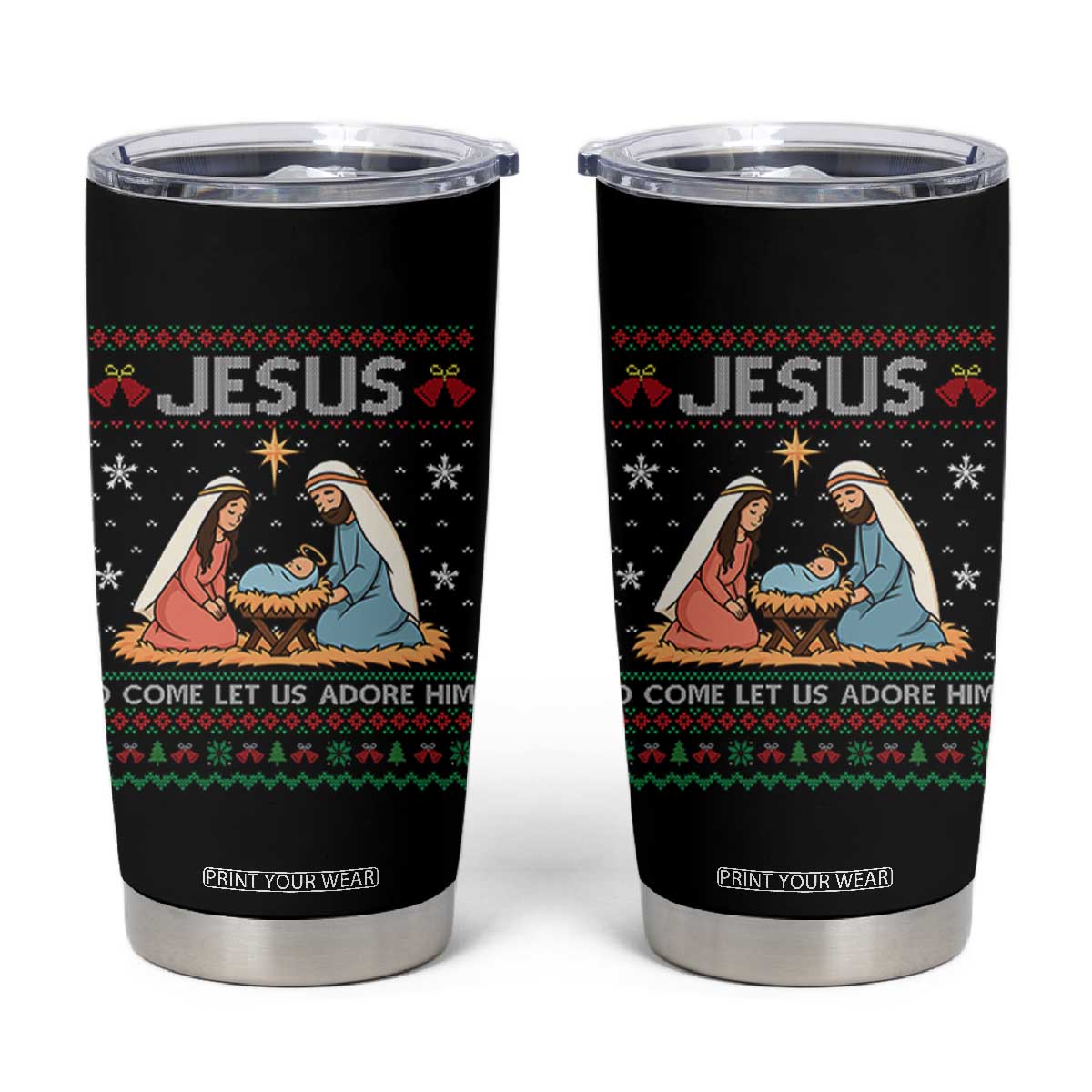 Nativity Scene Christmas Tumbler Cup Baby Jesus Christian Xmas TS14 Black Print Your Wear