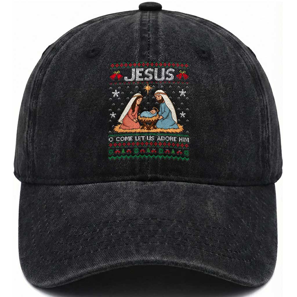 Nativity Scene Christmas Washed Cotton Baseball Cap Baby Jesus Christian Xmas TS14 Washed Cap Universal Fit Black Print Your Wear