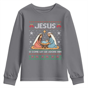 Nativity Scene Christmas Youth Sweatshirt Baby Jesus Christian Xmas TS14 Charcoal Print Your Wear