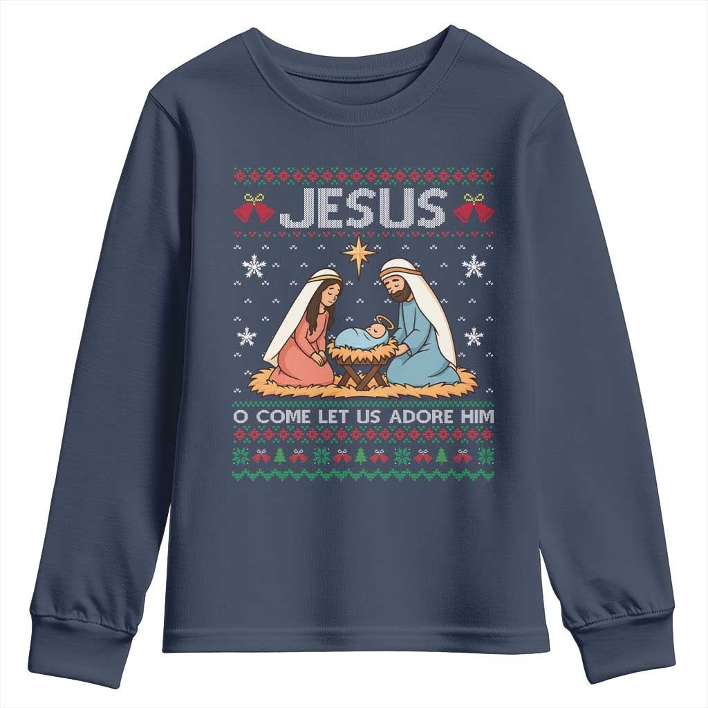 Nativity Scene Christmas Youth Sweatshirt Baby Jesus Christian Xmas TS14 Navy Print Your Wear