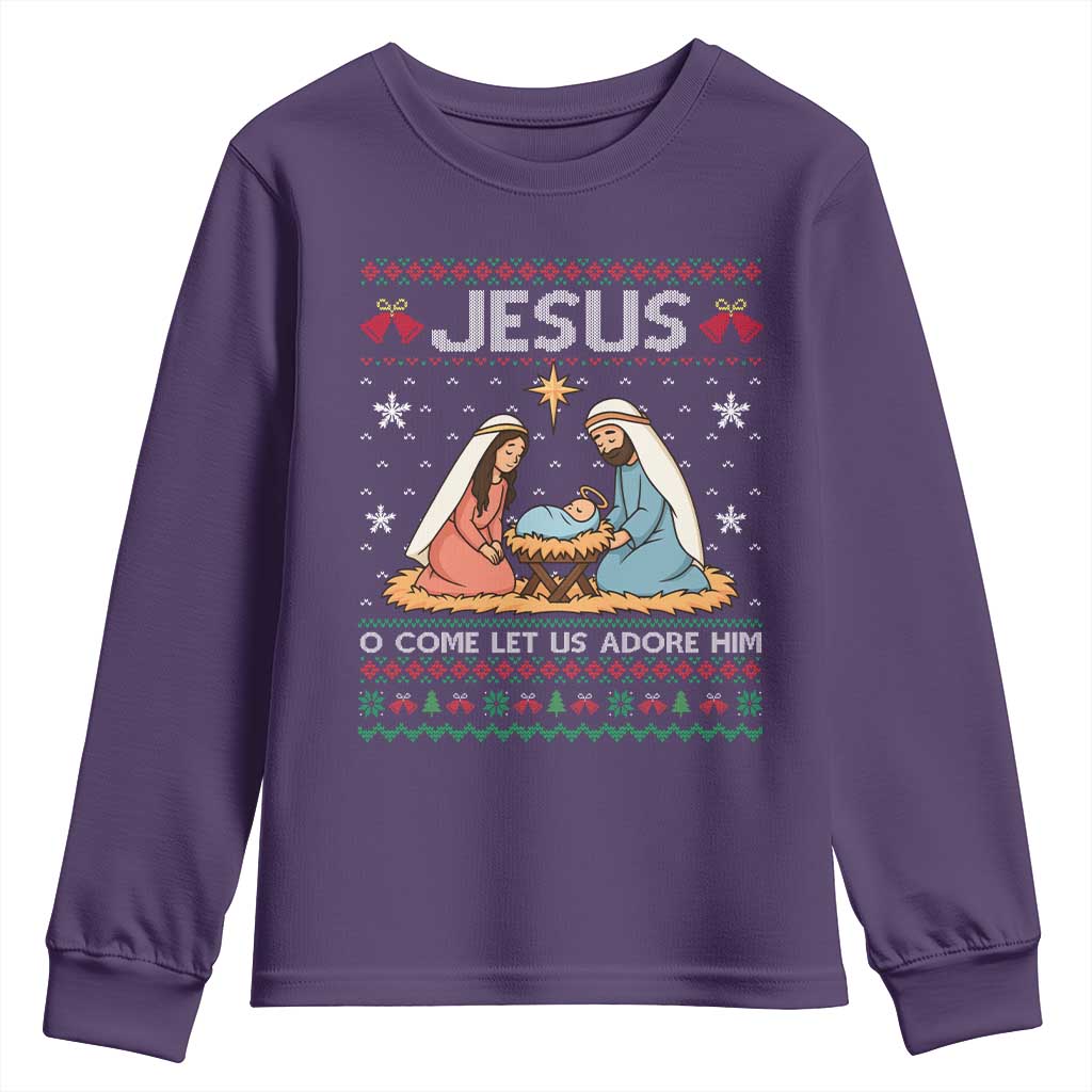 Nativity Scene Christmas Youth Sweatshirt Baby Jesus Christian Xmas TS14 Purple Print Your Wear