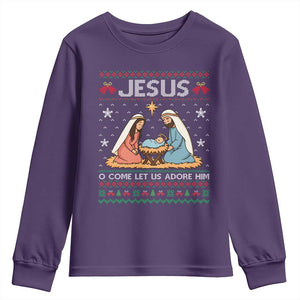 Nativity Scene Christmas Youth Sweatshirt Baby Jesus Christian Xmas TS14 Purple Print Your Wear