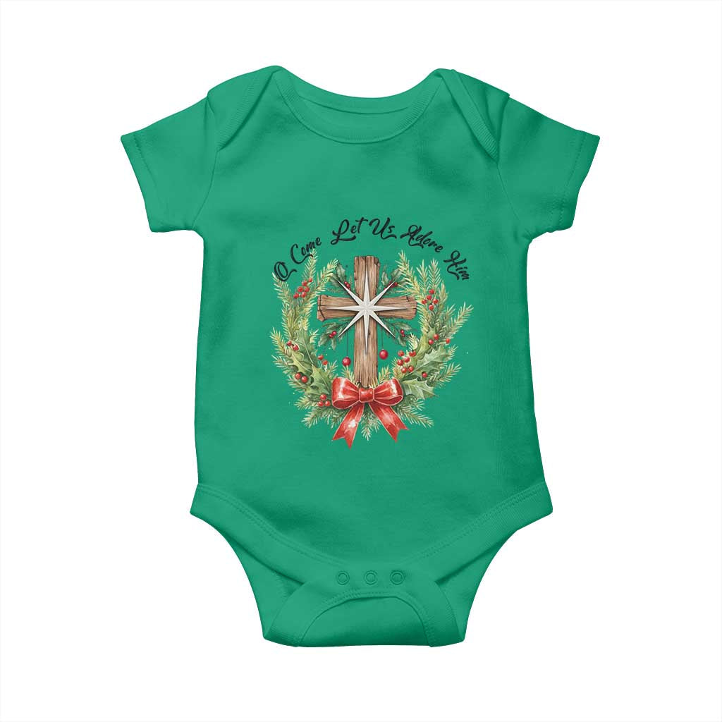 Cross Christmas Baby Onesie O Come Let Us Adove Him TS14 Irish Green Print Your Wear