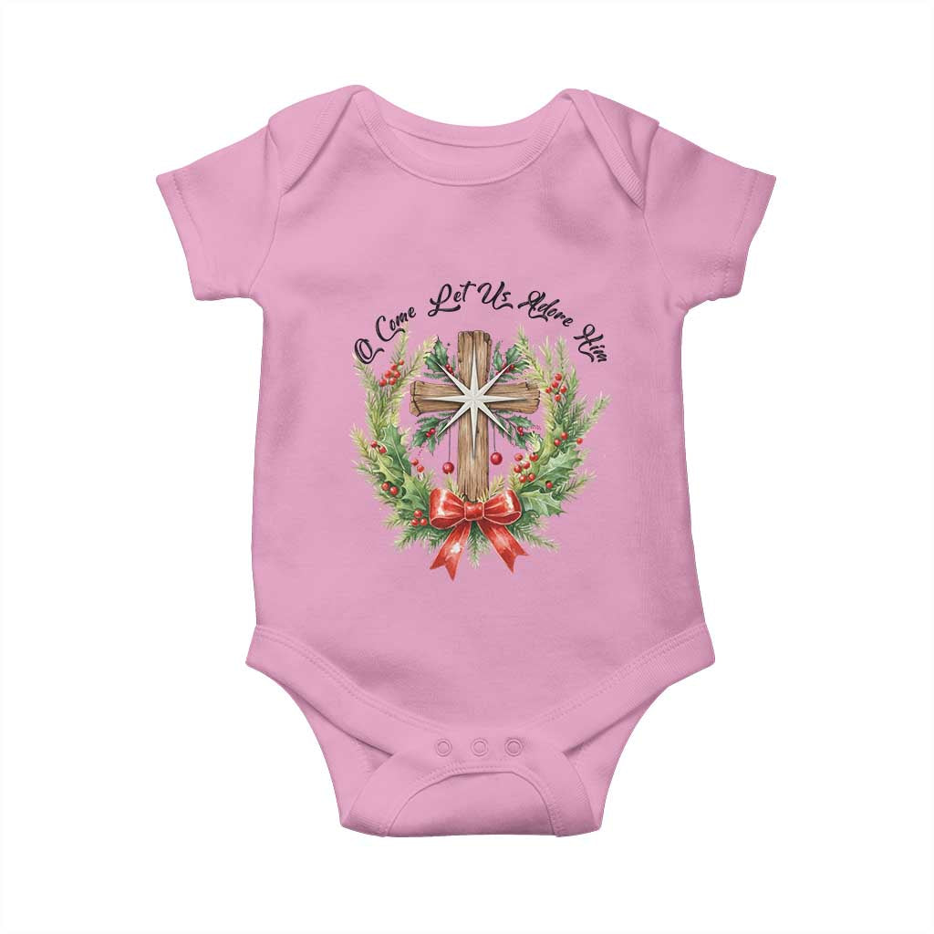Cross Christmas Baby Onesie O Come Let Us Adove Him TS14 Light Pink Print Your Wear