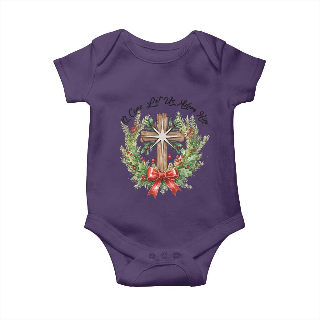 Cross Christmas Baby Onesie O Come Let Us Adove Him TS14 Purple Print Your Wear