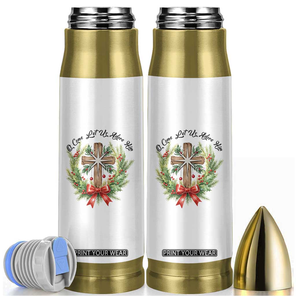 Cross Christmas Bullet Tumbler O Come Let Us Adove Him TS14 White Print Your Wear