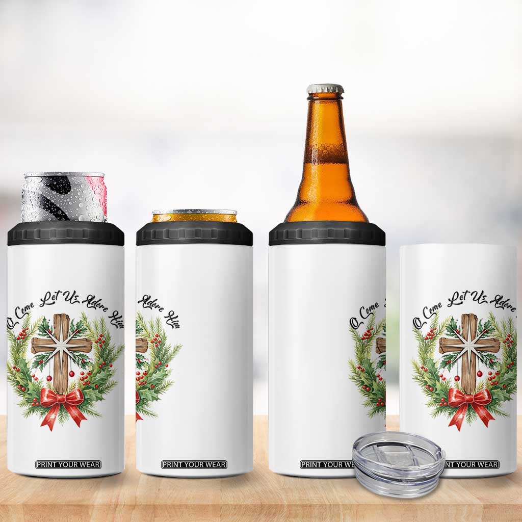Cross Christmas 4 in 1 Can Cooler Tumbler O Come Let Us Adove Him TS14 Print Your Wear