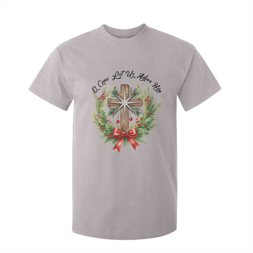 Cross Christmas T Shirt For Kid O Come Let Us Adove Him TS14 Ice Gray Print Your Wear