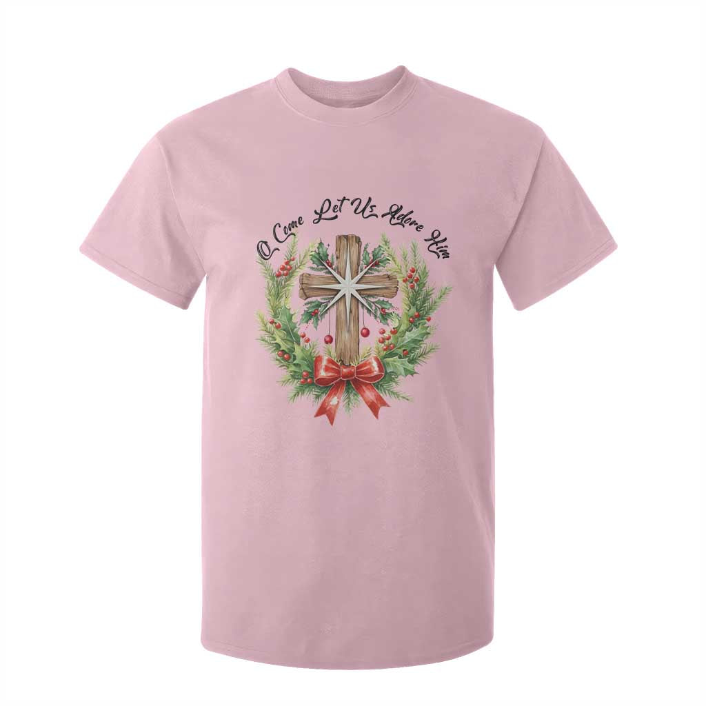 Cross Christmas T Shirt For Kid O Come Let Us Adove Him TS14 Light Pink Print Your Wear