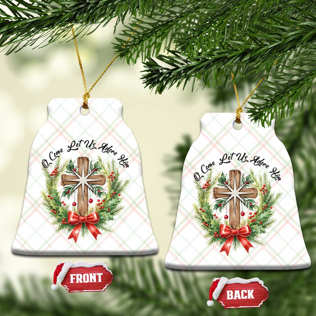 Cross Xmas Ceramic Ornament O Come Let Us Adove Him TS14 Print Your Wear