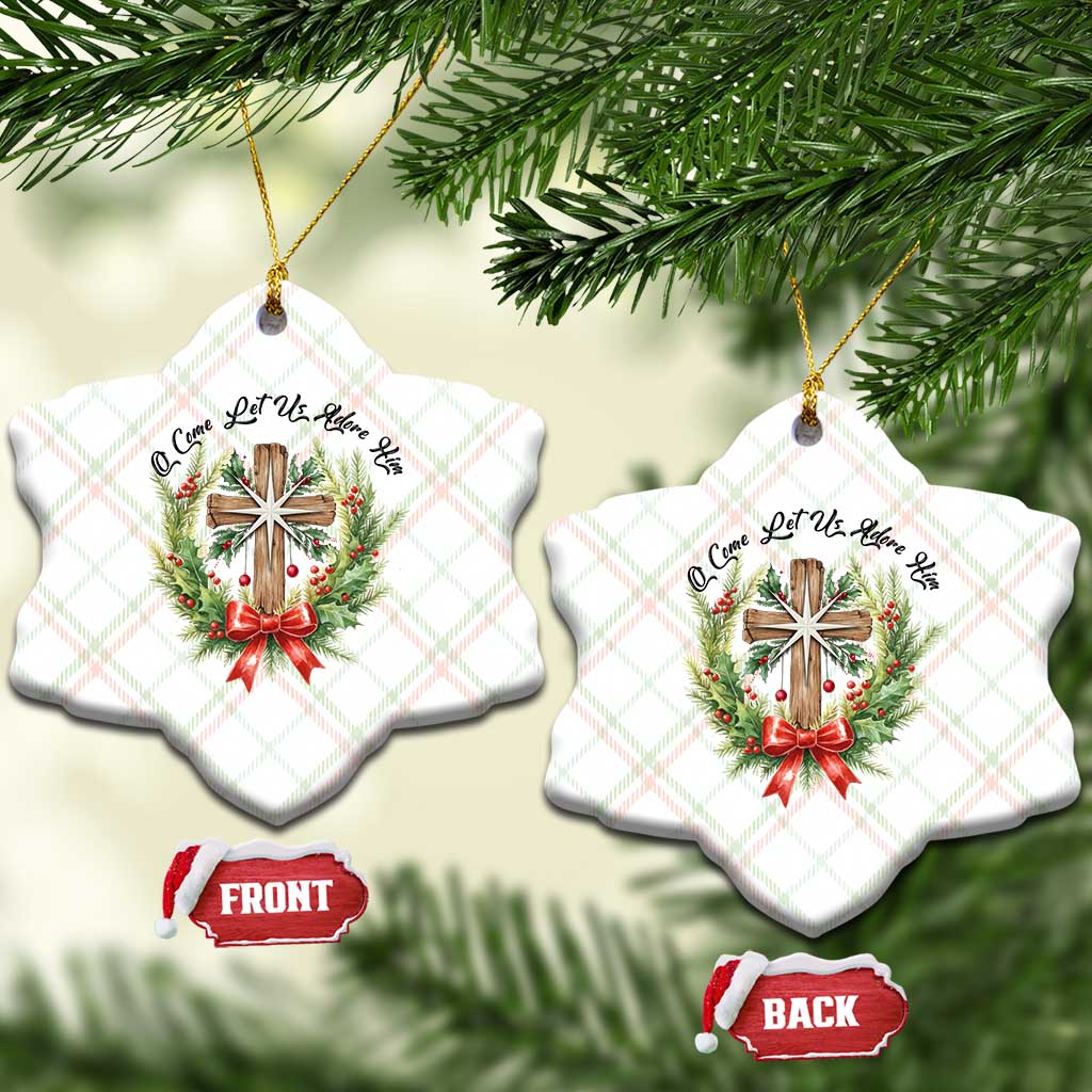 Cross Xmas Ceramic Ornament O Come Let Us Adove Him TS14 Print Your Wear