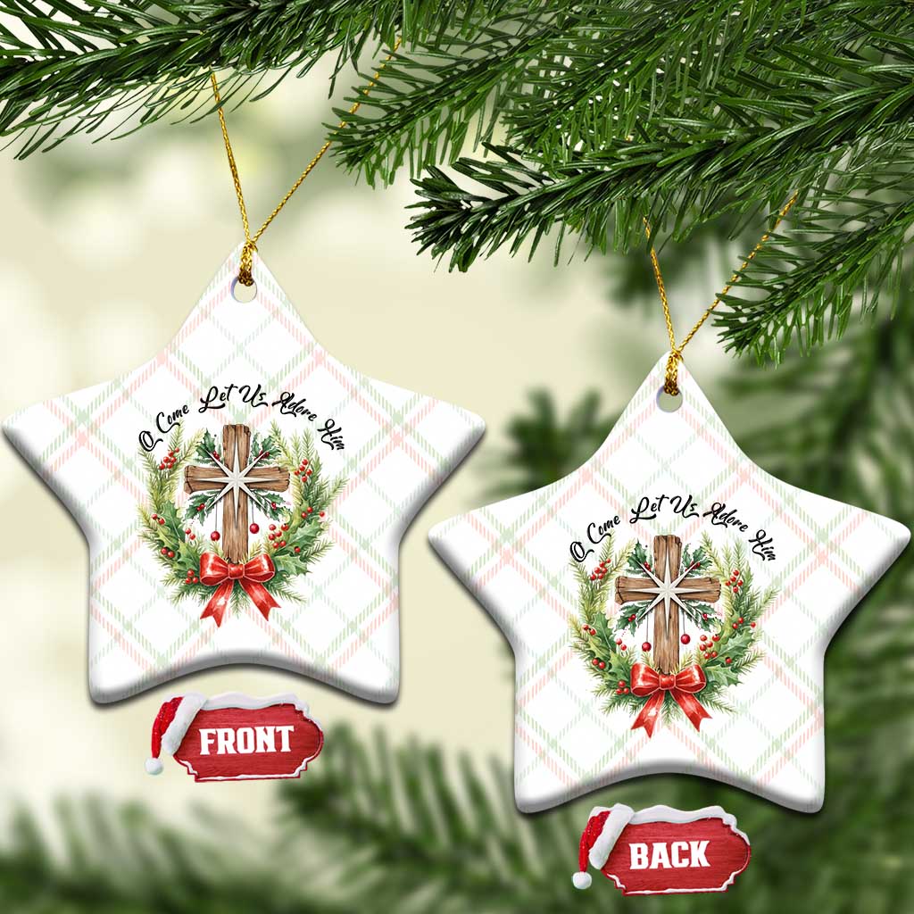 Cross Xmas Ceramic Ornament O Come Let Us Adove Him TS14 Print Your Wear