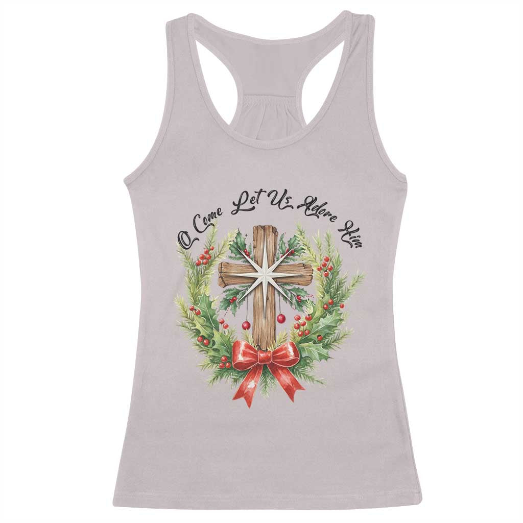 Cross Christmas Racerback Tank Top O Come Let Us Adove Him TS14 Ice Gray Print Your Wear