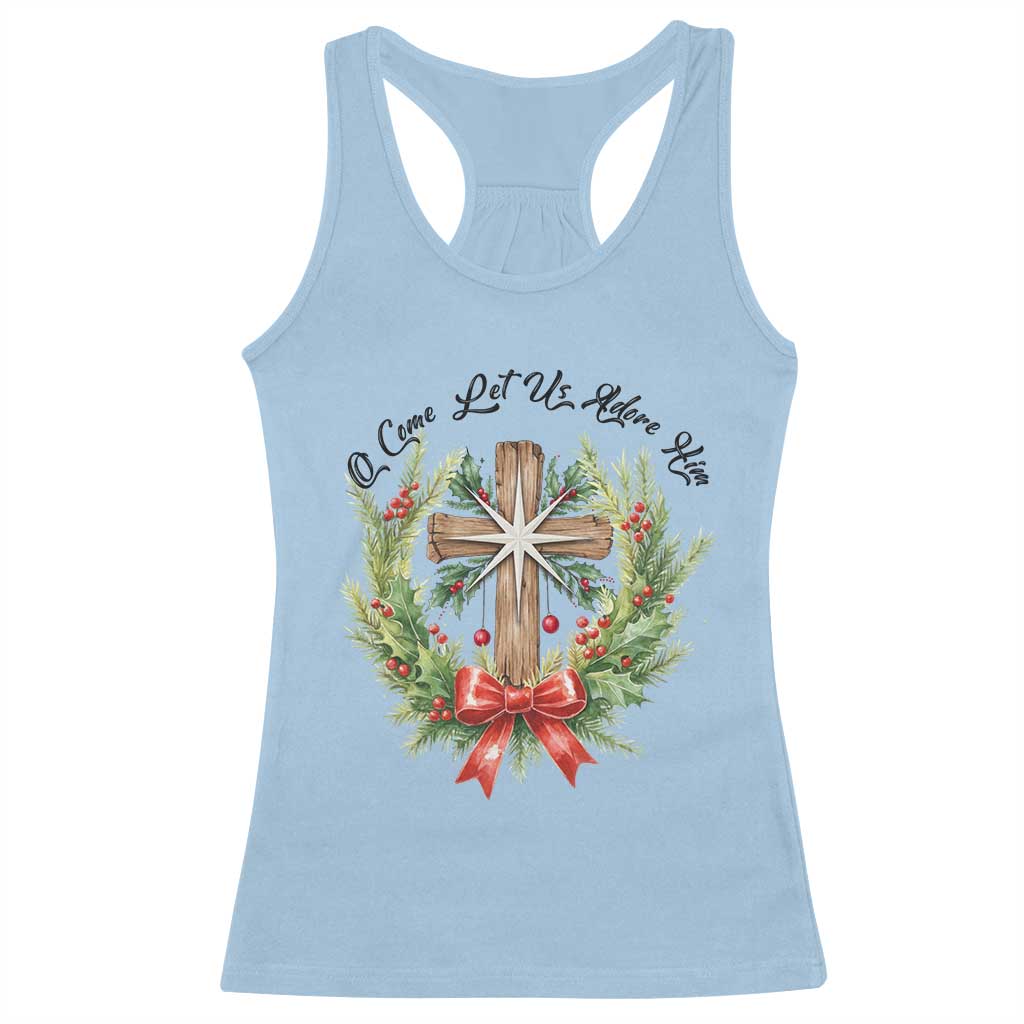Cross Christmas Racerback Tank Top O Come Let Us Adove Him TS14 Light Blue Print Your Wear