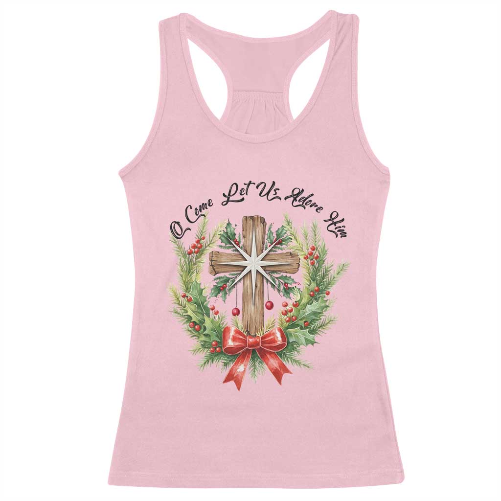Cross Christmas Racerback Tank Top O Come Let Us Adove Him TS14 Light Pink Print Your Wear