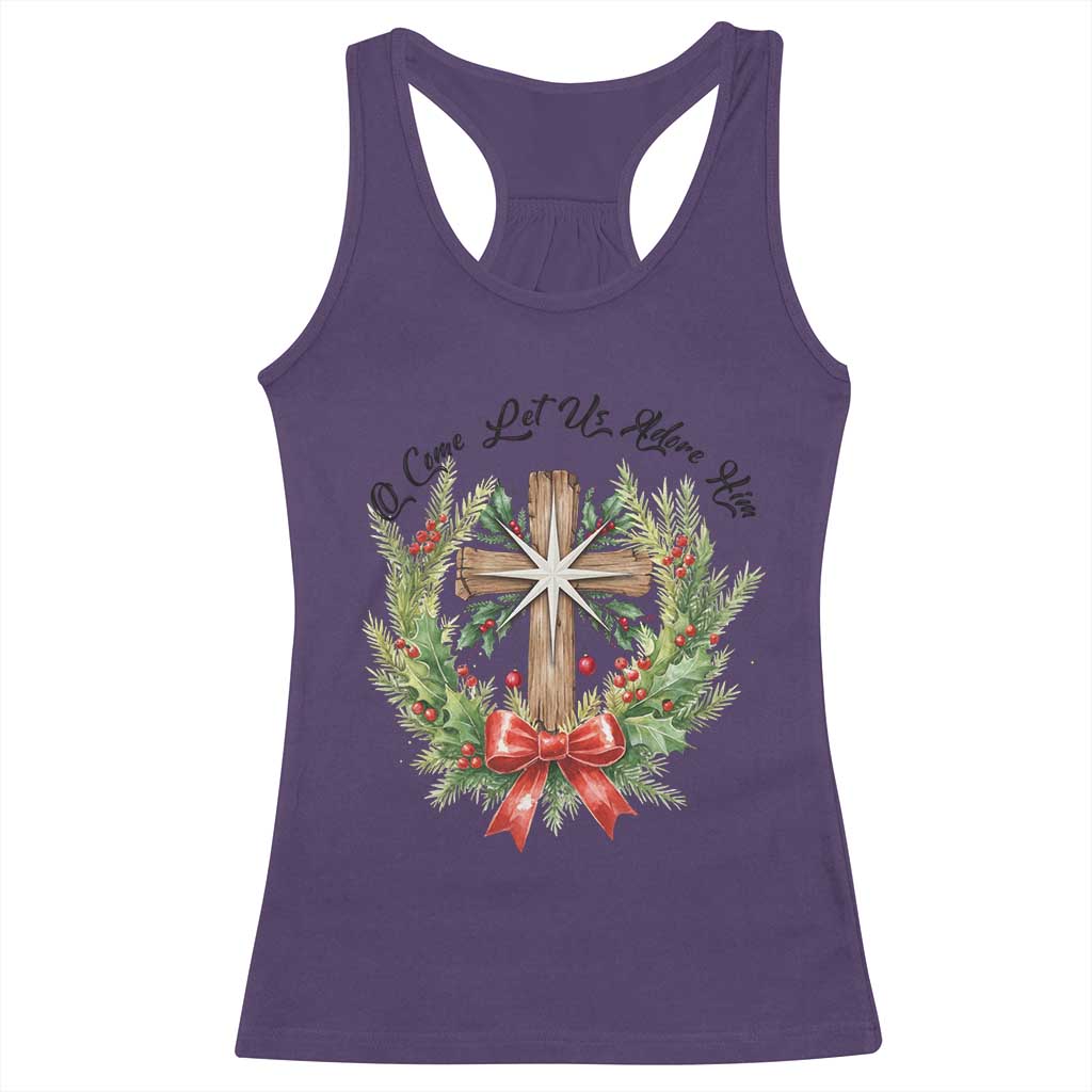 Cross Christmas Racerback Tank Top O Come Let Us Adove Him TS14 Purple Print Your Wear