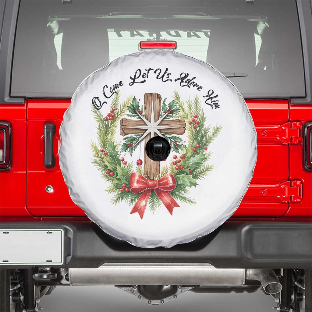 Cross Christmas Spare Tire Cover O Come Let Us Adove Him TS14 White Print Your Wear