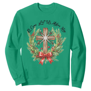 Cross Christmas Sweatshirt O Come Let Us Adove Him TS14 Irish Green Print Your Wear