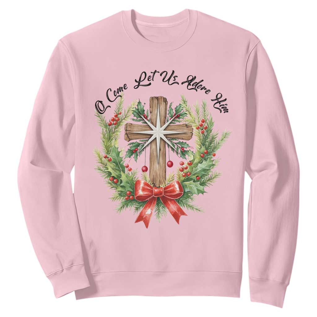 Cross Christmas Sweatshirt O Come Let Us Adove Him TS14 Light Pink Print Your Wear