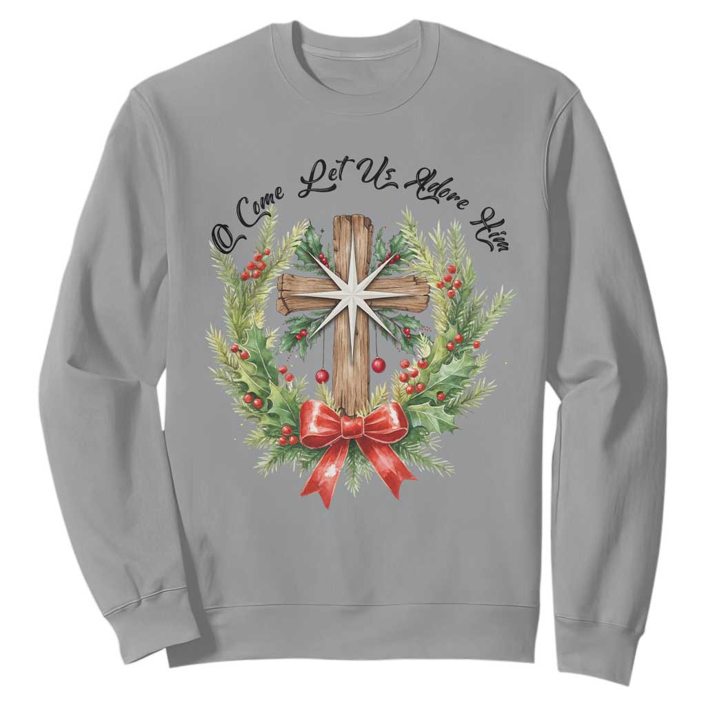 Cross Christmas Sweatshirt O Come Let Us Adove Him TS14 Sport Gray Print Your Wear