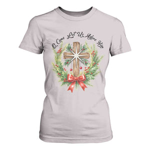 Cross Christmas T Shirt For Women O Come Let Us Adove Him TS14 Ice Gray Print Your Wear